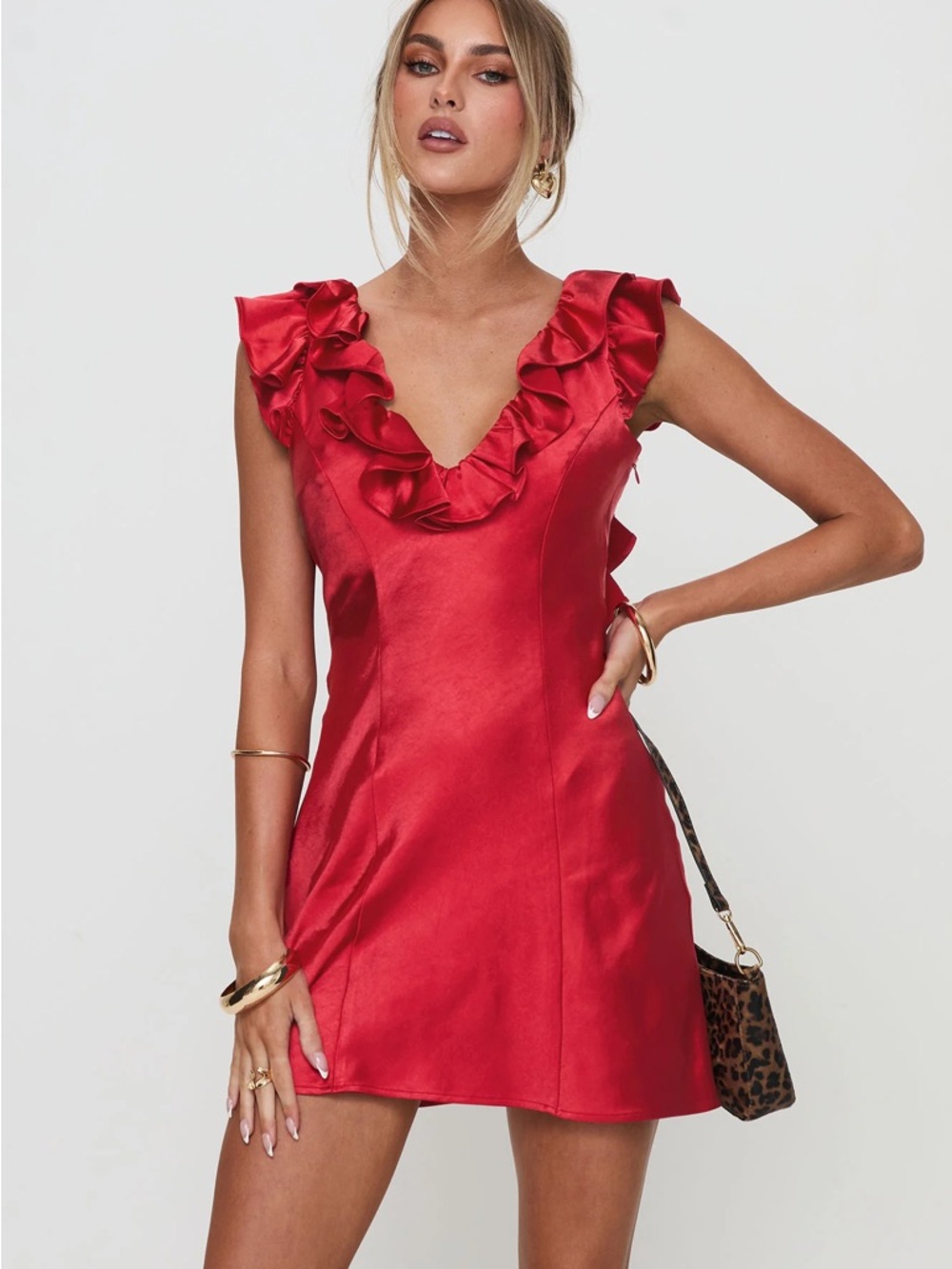 Princess Polly - Butacup Frill Mini Dress Red size 4 NWT - Picture 2 of 6
